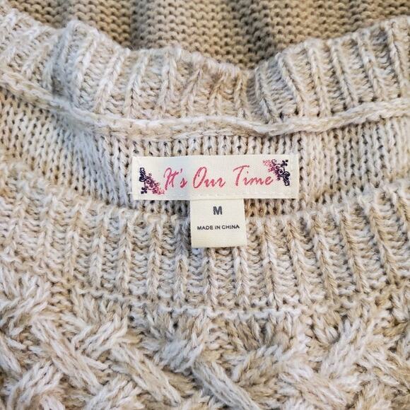 Its our time medium womens tan and cream knit sweater - Picture 7 of 9